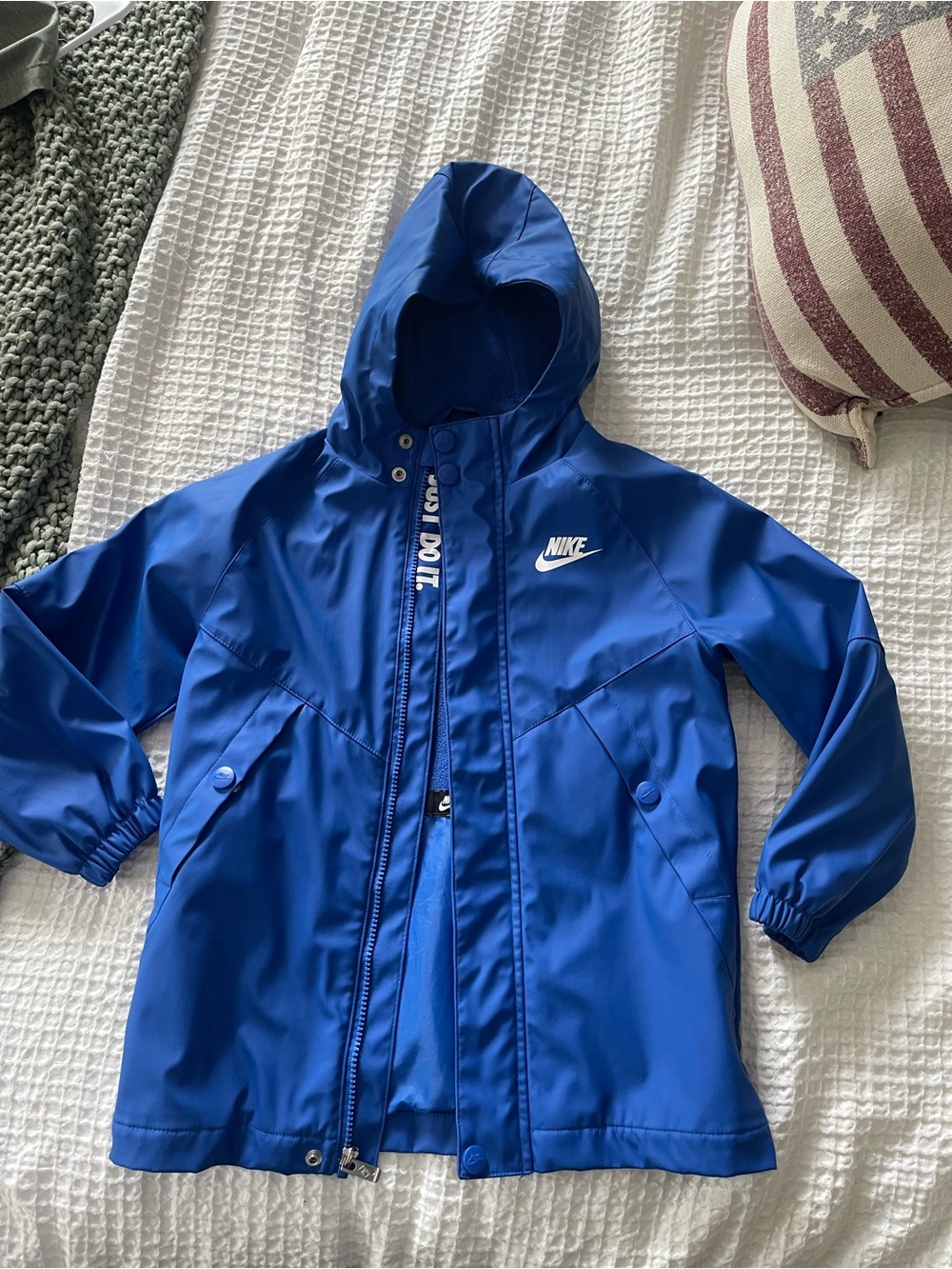 Nike Bright Blue Hooded Raincoat with White Logo